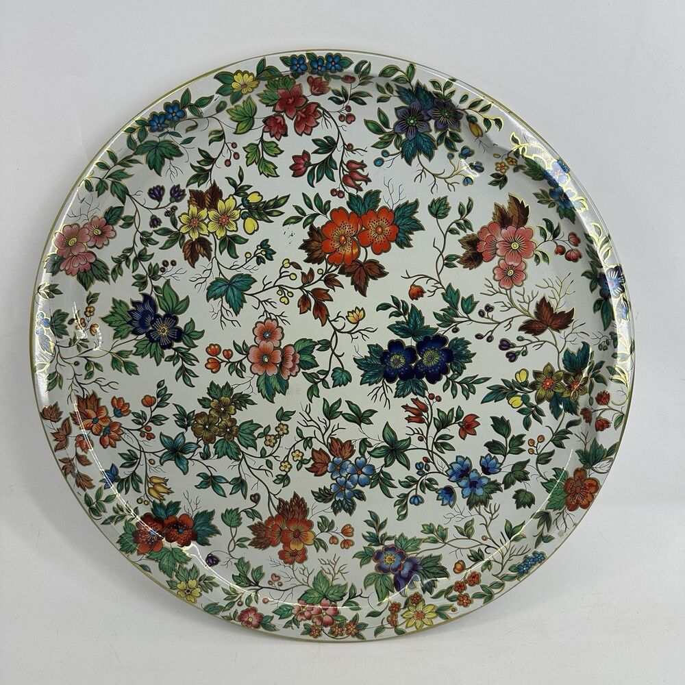 Vintage 15” Daher Floral Metal Decorative Tray